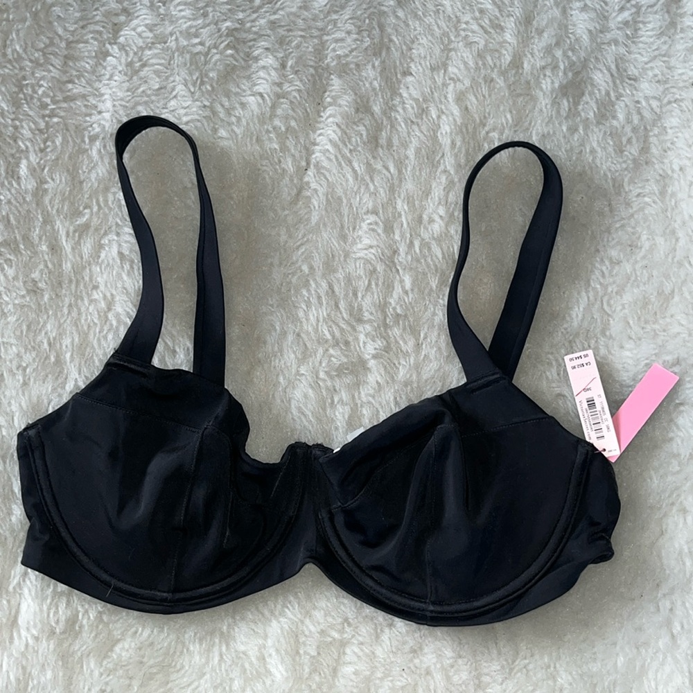 Victorias Secret black lightly padded Demi swim bra size 38D NWT
